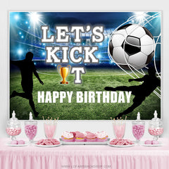 Lofaris Lets Kick It Football Field Happy Birthday Backdrop