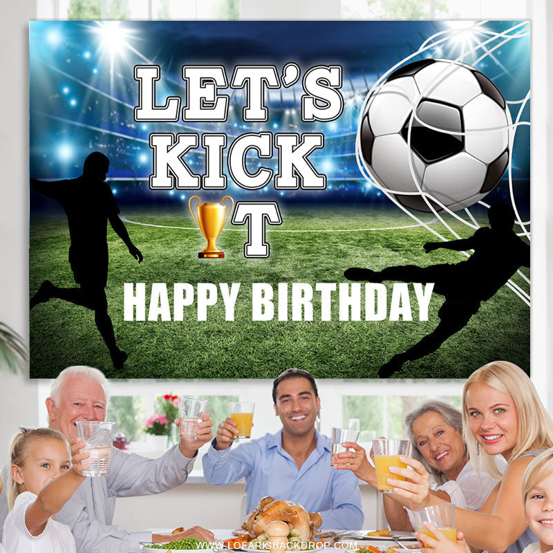 Lofaris Lets Kick It Football Field Happy Birthday Backdrop