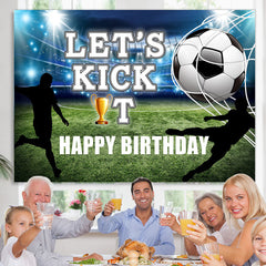 Lofaris Lets Kick It Football Field Happy Birthday Backdrop