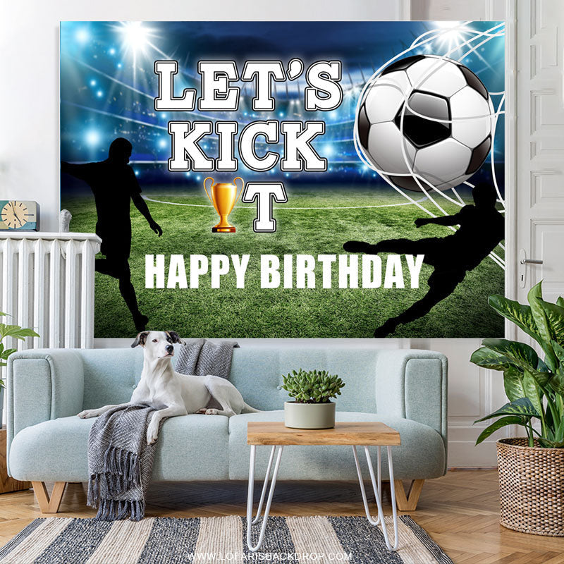 Lofaris Lets Kick It Football Field Happy Birthday Backdrop