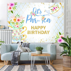Lofaris Lets Partea Baby Blue Flower Happy Birthday Backdrop