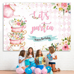 Lofaris Lets Partea Pink Teapot And Floral Birthday Backdrop