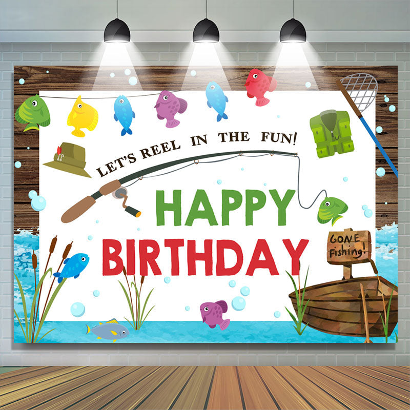 Lets Reel In The Fun Fish Theme Happy Birthday Backdrop