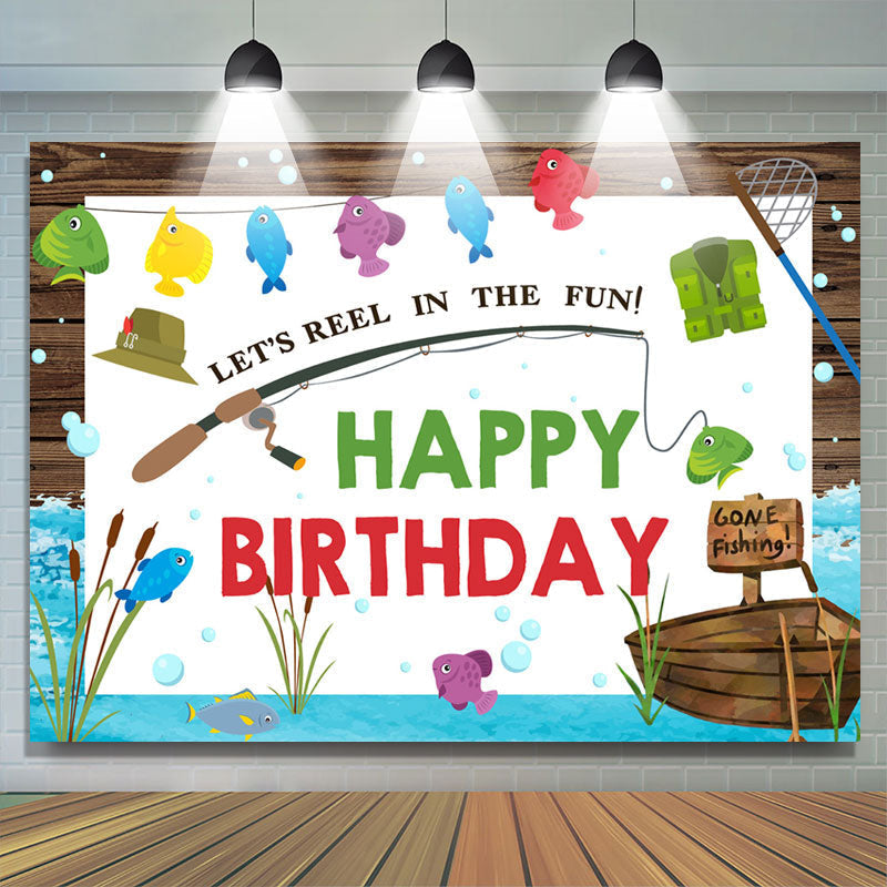 Lofaris Lets Reel In The Fun Fish Theme Happy Birthday Backdrop