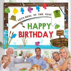 Lofaris Lets Reel In The Fun Fish Theme Happy Birthday Backdrop