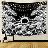 Lofaris Light Black And White Beach Abstract Wall Tapestry