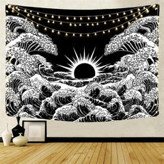 Lofaris Light Black And White Beach Abstract Wall Tapestry