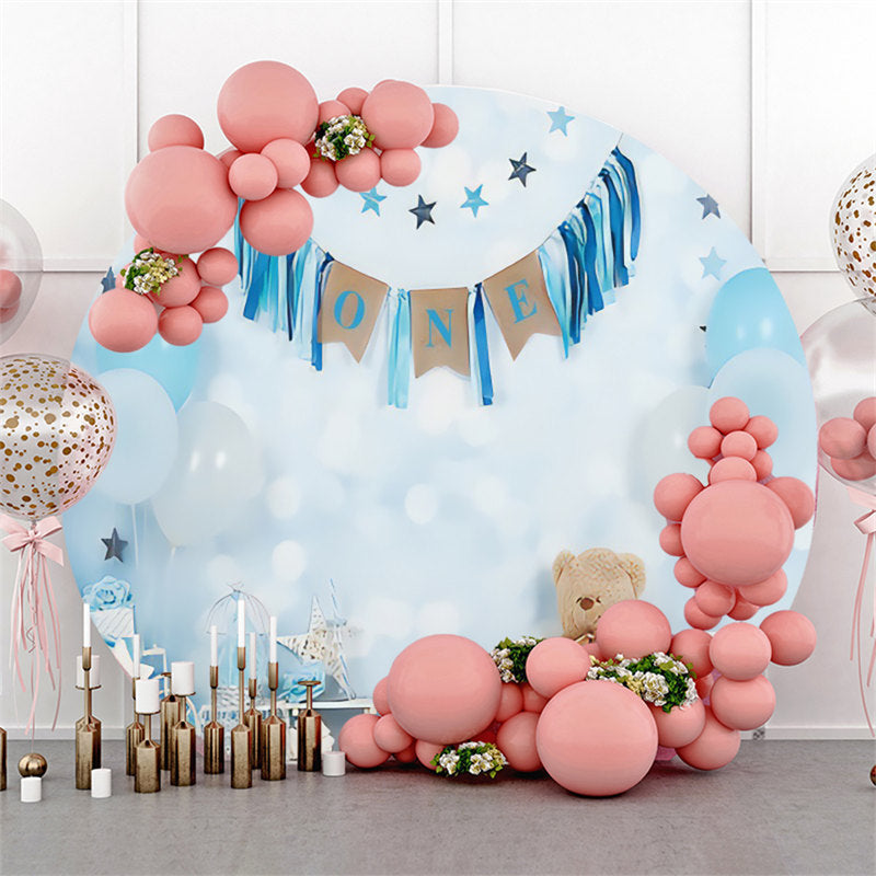 Lofaris Light Blue Ballons Bokeh 1st Happy Birthday Backdrop
