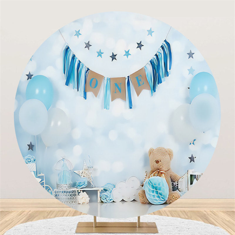 Lofaris Light Blue Ballons Bokeh 1st Happy Birthday Backdrop