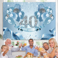 Lofaris Light Blue Balloon Ribbion Happy 40Th Birthday Backdrop