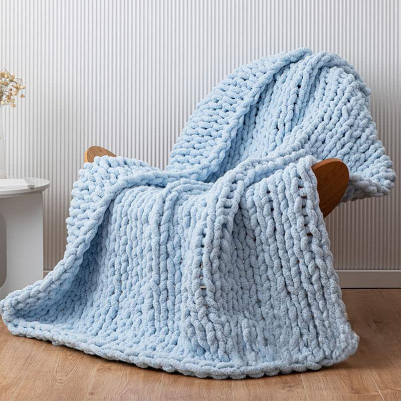 Lofaris Light Blue Handmade Warm Soft Chunky Knit Blanket for Bedroom