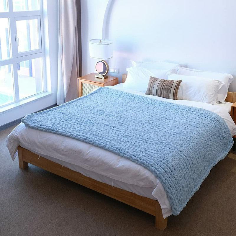 Lofaris Light Blue Handmade Warm Soft Chunky Knit Blanket for Bedroom