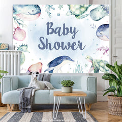 Lofaris Light Blue Sea World Animals Backdrop For Baby Shower
