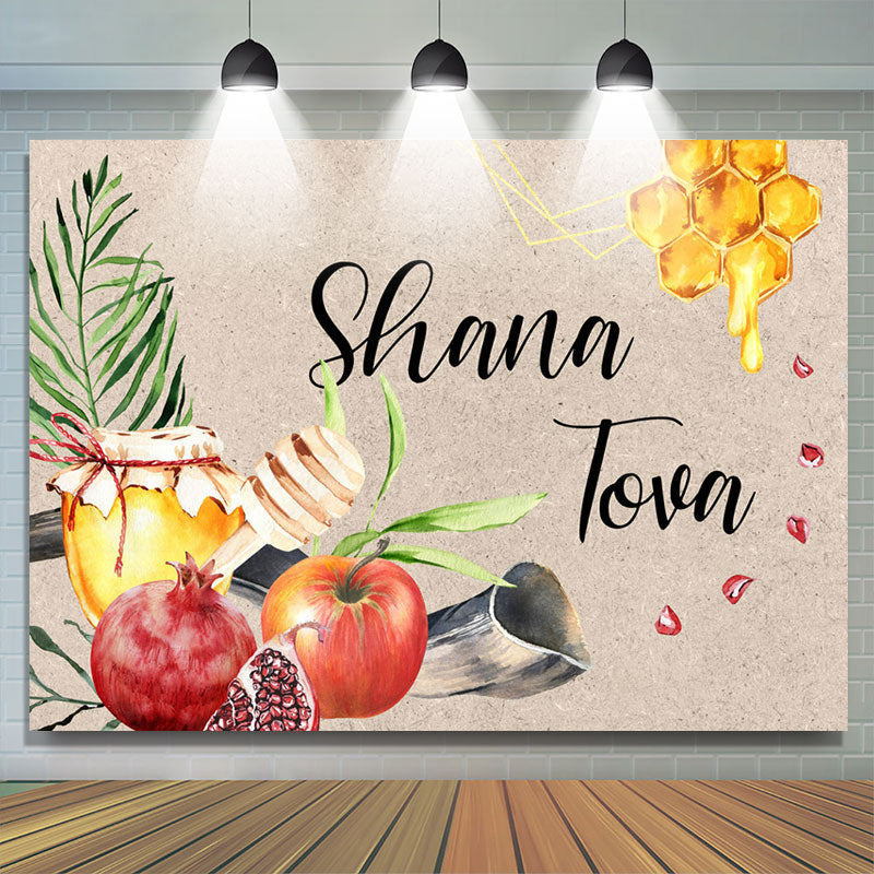 Lofaris Light Brown Fruit Branches Honey Happy New Year Backdrop