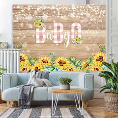 Lofaris Light Brown Wood And Sunflower Baby Shower Backdrop