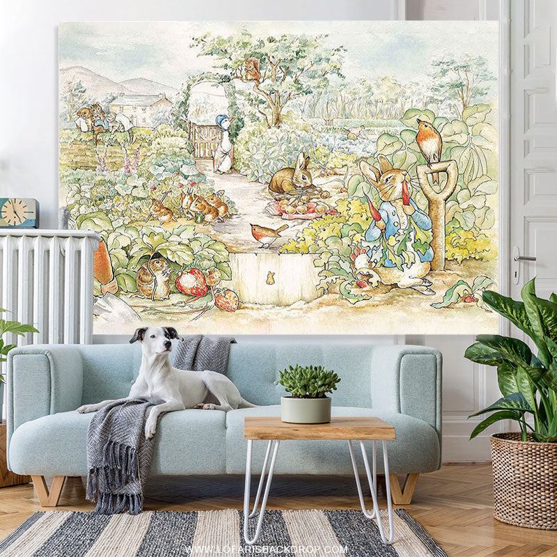 Lofaris Light Green Farm And Rabbit Birthday Party Backdrop