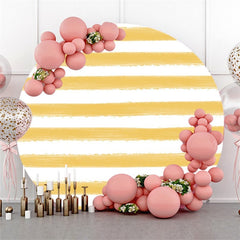 Lofaris Light Orange White Stripe Round Happy Birthday Backdrop