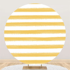 Lofaris Light Orange White Stripe Round Happy Birthday Backdrop