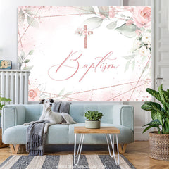 Lofaris Light Pink Baptism Cross Themed Birthday Backdrop