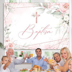 Lofaris Light Pink Baptism Cross Themed Birthday Backdrop