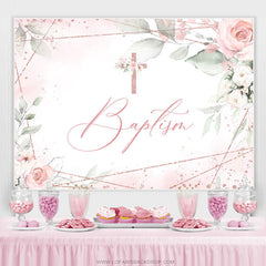 Lofaris Light Pink Baptism Cross Themed Birthday Backdrop
