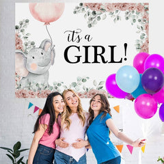 Lofaris Light Pink Elephant Its A Girl Theme Baby Shower Backdrop