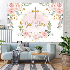 Lofaris Light Pink Floral Gold Glitter Baby Shower Backdrop