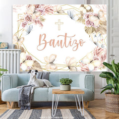 Lofaris Light Pink Floral Khaki Bautizo Baby Shower Backdrop
