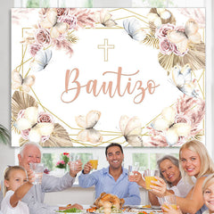 Lofaris Light Pink Floral Khaki Bautizo Baby Shower Backdrop