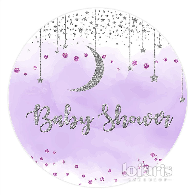 Lofaris Light Purple Round Silver Moon Star Baby Shower Backdrop