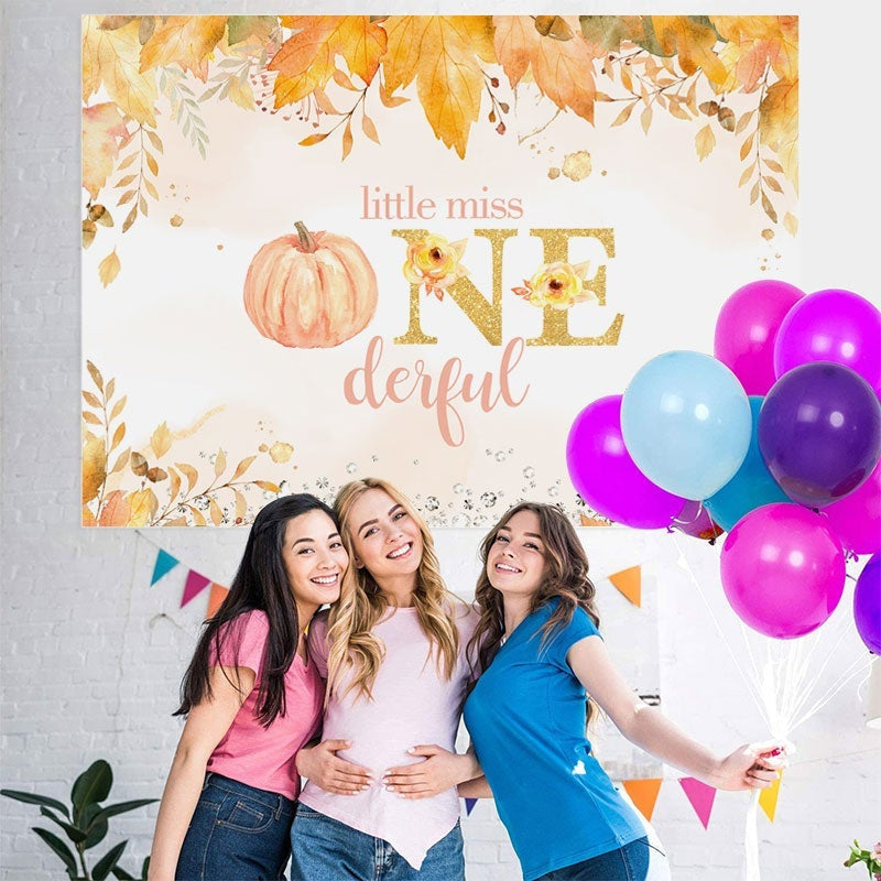 Lofaris Pumpkin And Yellow Leaves Baby Shower Backdrop for Girl