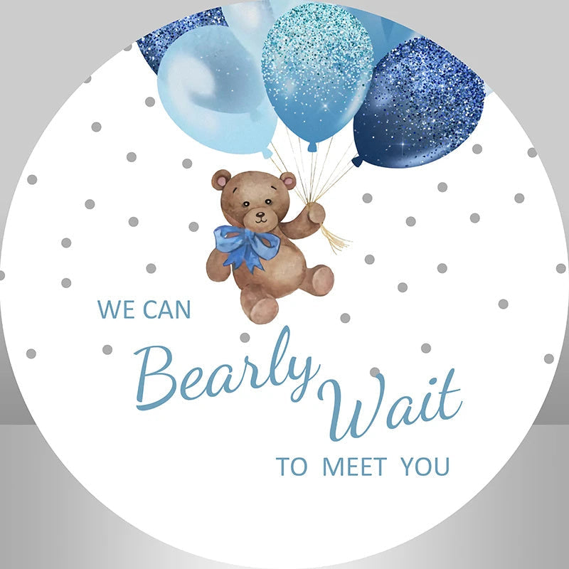 Lofaris Little Bear Balloons Blue Glitter Round Backdrop Kit