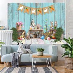 Lofaris Little Bunny And Carrot Blue Wooden Backdrop For Boy