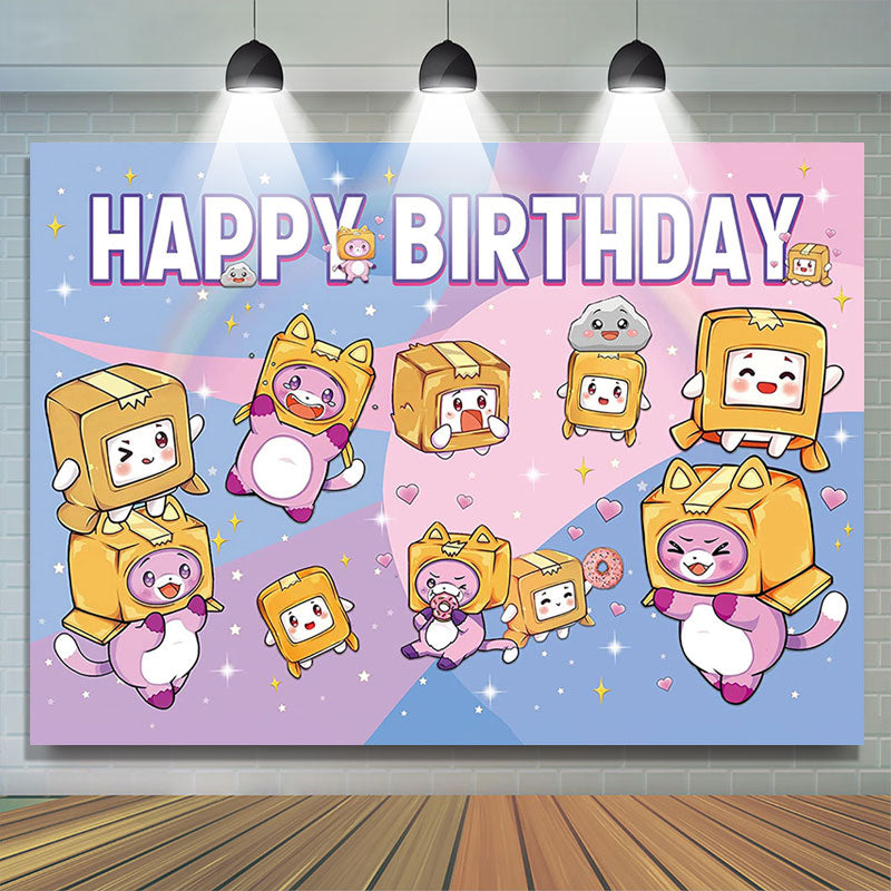Little Cartoon Cats Birthday Lankybox Backdrop Lofaris