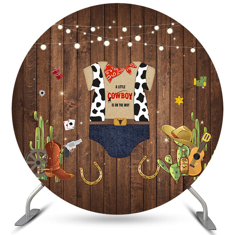 Lofaris Little Cowboy Is On The Way Round Baby Shower Backdrop