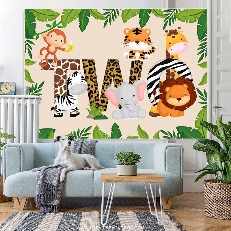 Lofaris Little Cute Forest Animals Happy 2nd Birthday Backdrop