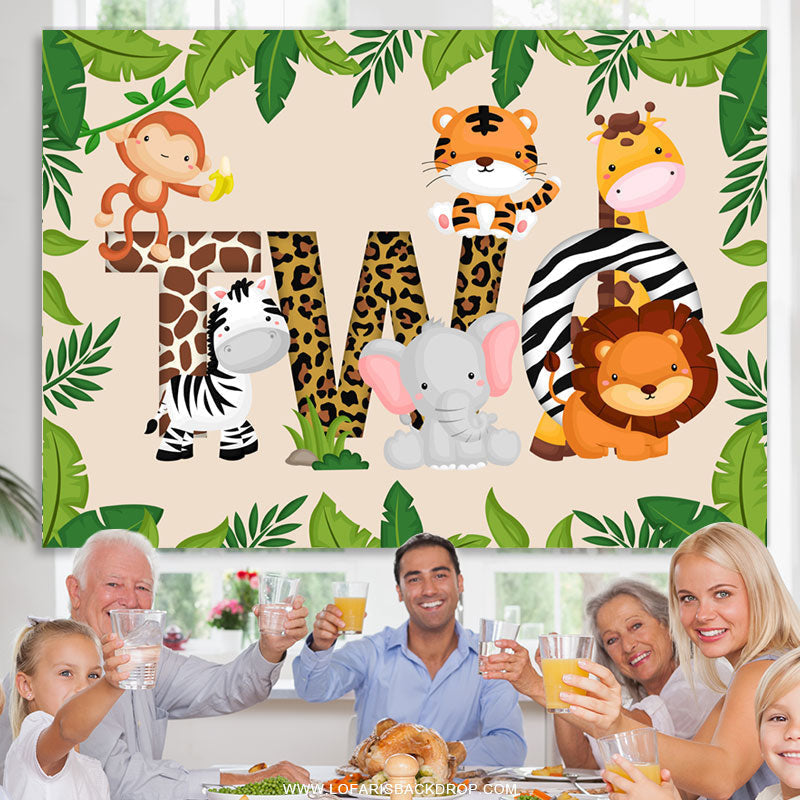 Lofaris Little Cute Forest Animals Happy 2nd Birthday Backdrop