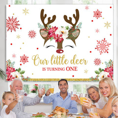 Lofaris Little Deer Is Turning One Snowflake Birthday Backdrop