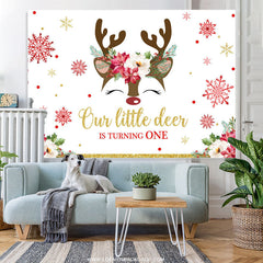 Lofaris Little Deer Is Turning One Snowflake Birthday Backdrop