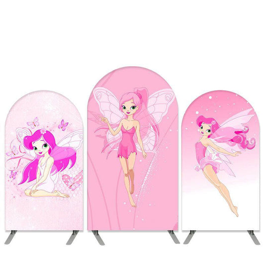 Lofaris Little Fairy Theme Pink Girls Birthday Arch Backdrop Kit