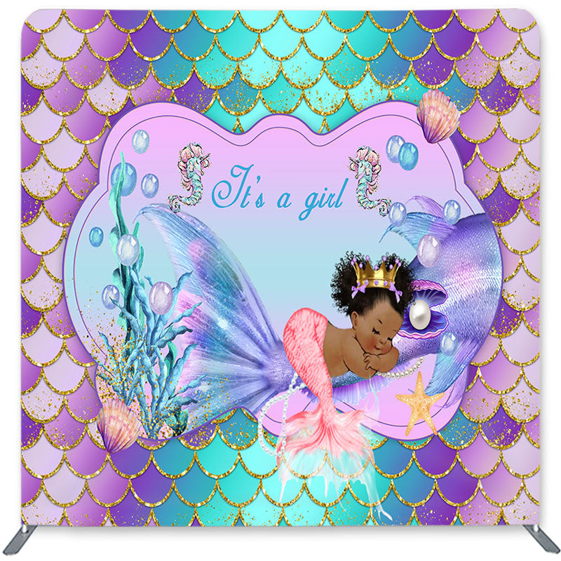 Lofaris Little Mermaid Double-Sided Backdrop for Baby Shower