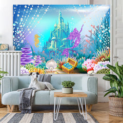 Lofaris Little Mermaid Glitter Underwater Castle World Backdrop