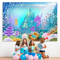 Lofaris Little Mermaid Glitter Underwater Castle World Backdrop