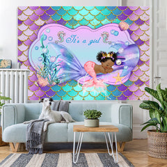 Lofaris Little Mermaid Purple Glitter Girl Baby Shower Backdrop
