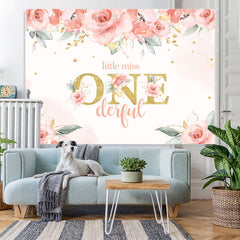 Lofaris Little Miss One Floral Themed Birthday Backdrop for Girls
