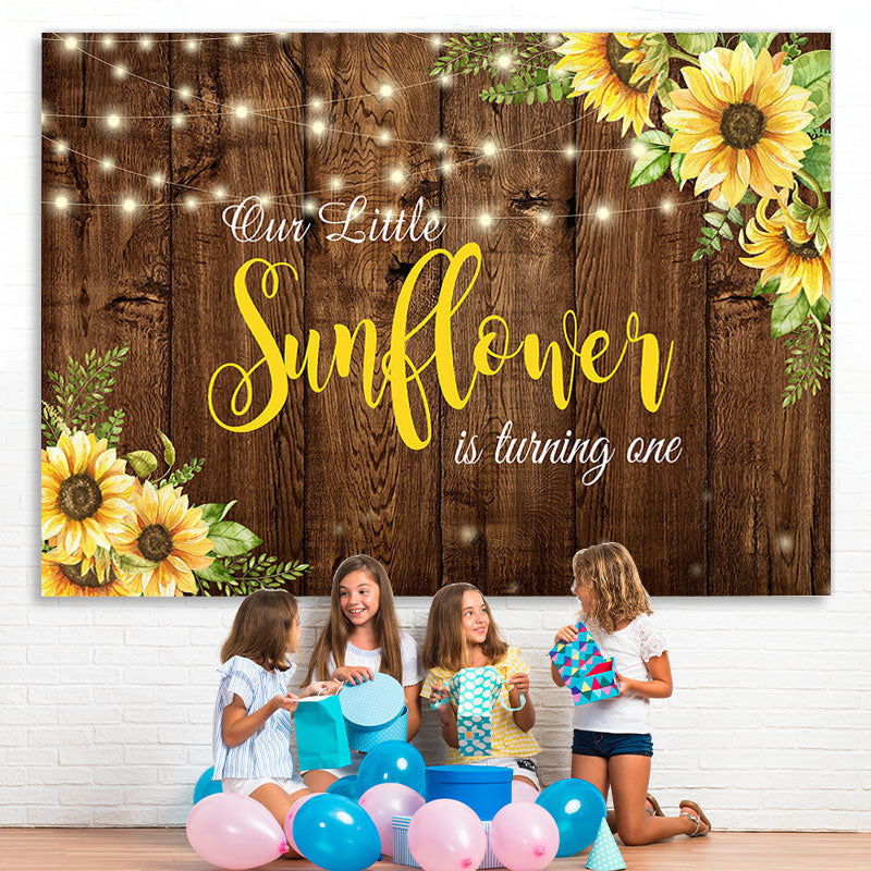 Lofaris Little Sunflower Wooden 1st Happy Birthady Backdrop