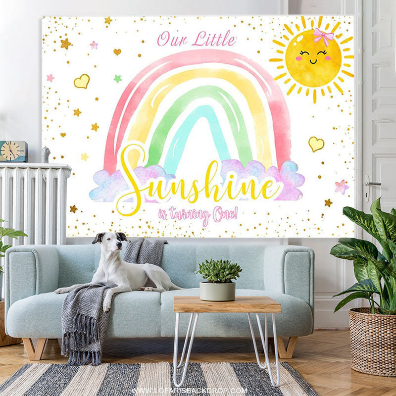 Lofaris Little Sunshine Is Turning One Rainbow Birthday Backdrop