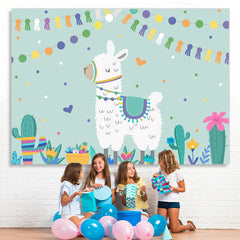 Lofaris Llama Cactus Happy Birthday Backdrop Party for Kids