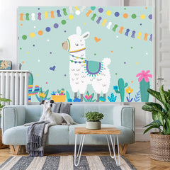 Lofaris Llama Cactus Happy Birthday Backdrop Party for Kids