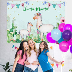 Lofaris Llama Mama Green Cactus Gold Dots Theme Party Backdrop